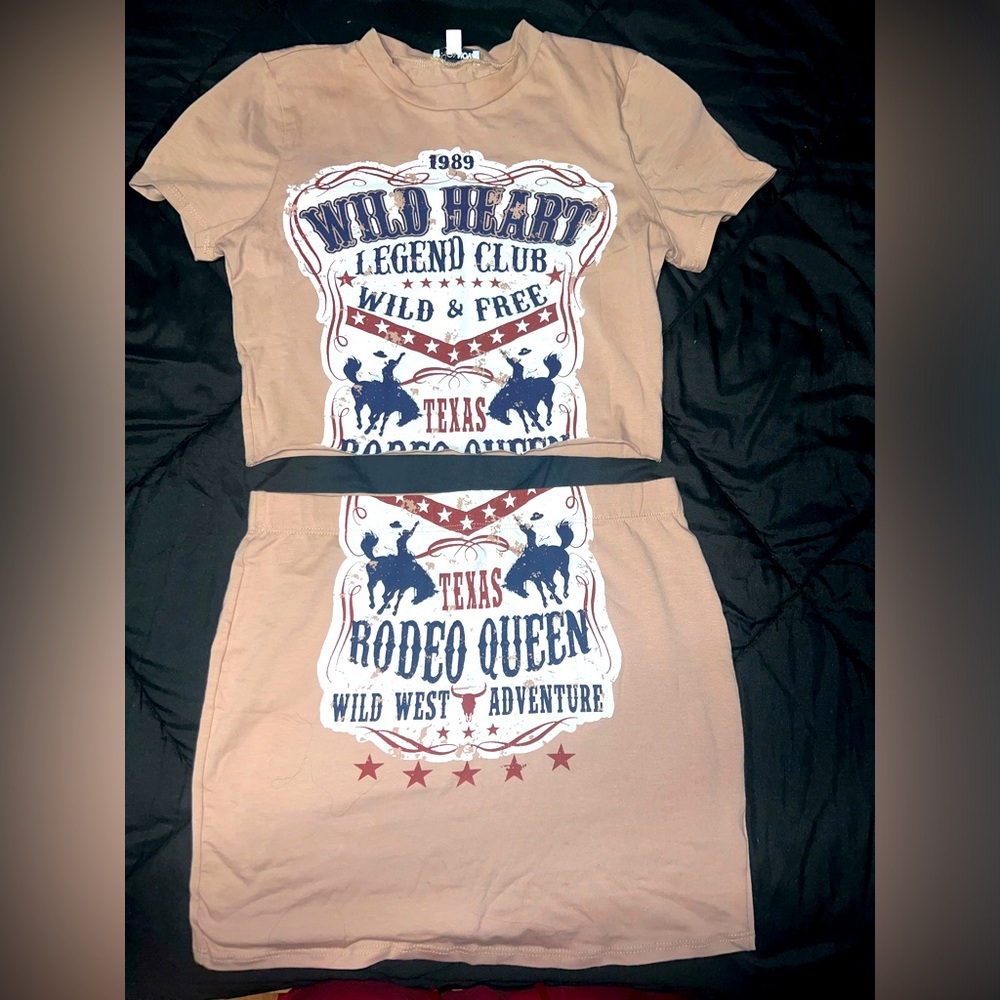 Fashion Nova Wild West Skirt Set-taupe